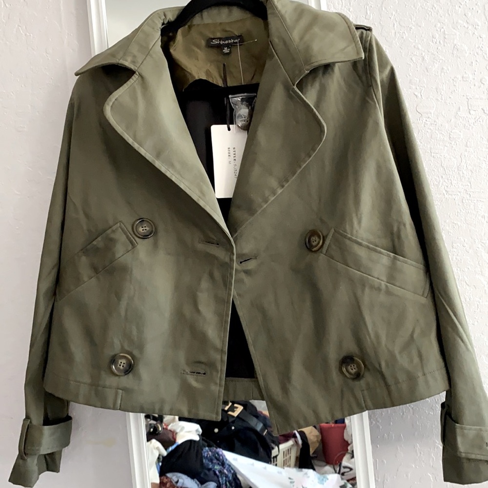 Shine star double breasted cropped olive jacket medium. New with tags!